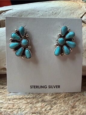 Alicia Wilson Zuni Sterling Silver Turquoise Cluster Earrings